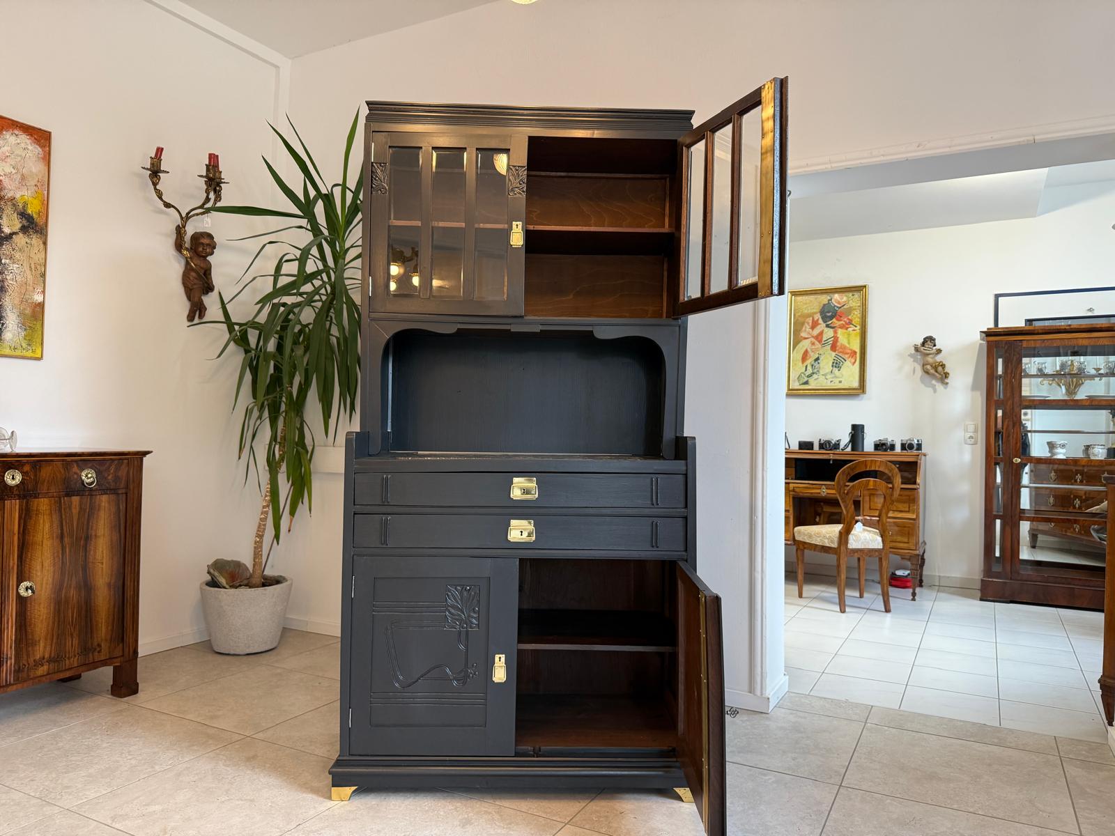 Restauriertes Jugendstil Aufsatzbuffet Bücherschrank G2095