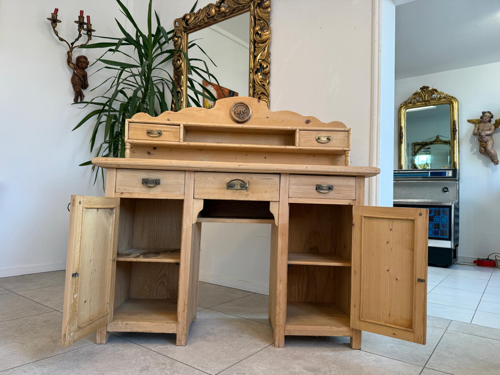 Bäuerlicher Jugendstil Aufsatz Schreibtisch Sekretär Naturholz Antik Alt G1047-1