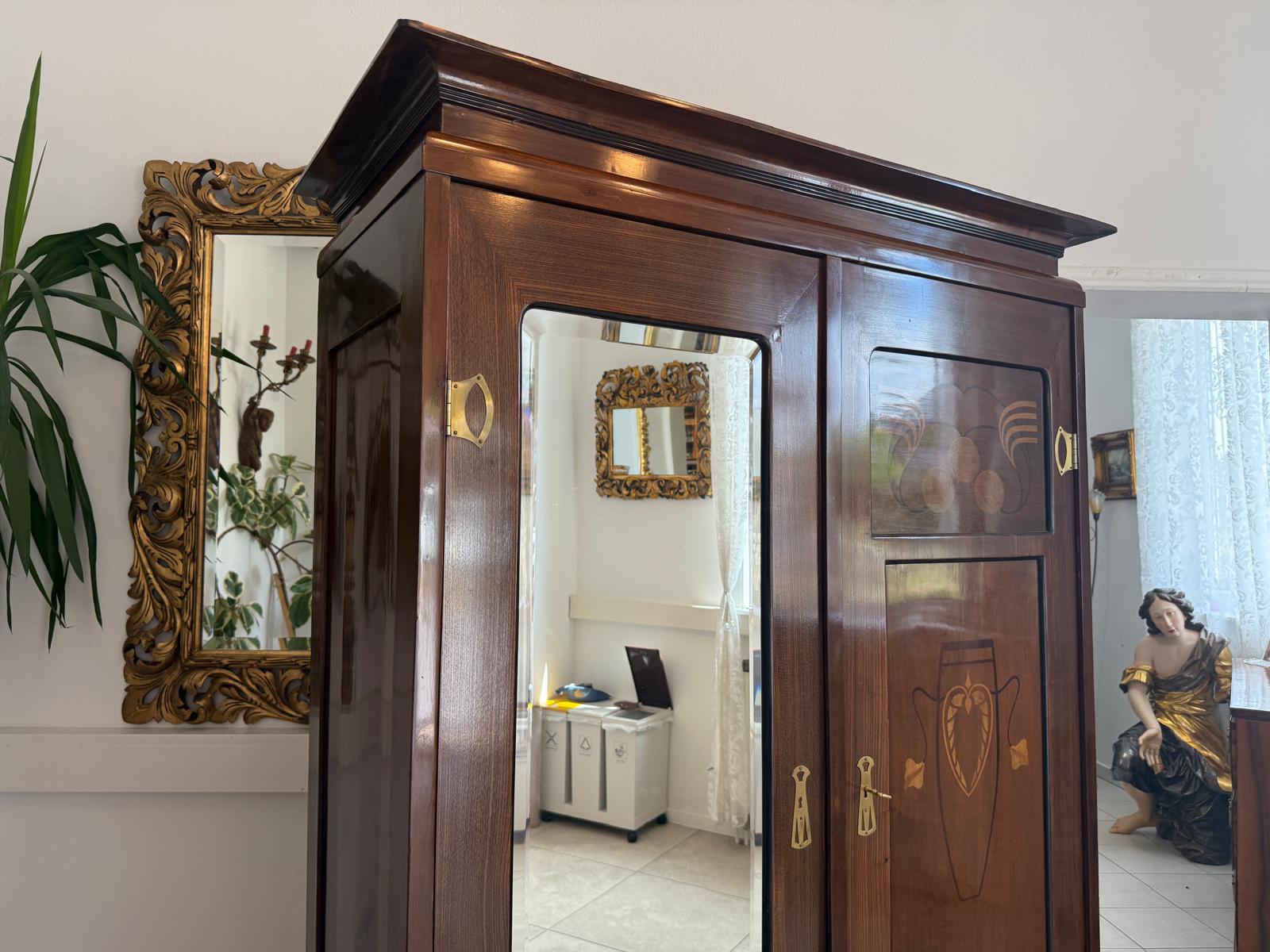 Jugendstil Schrank Kleiderkasten Spiegelschrank Originalstück D2797