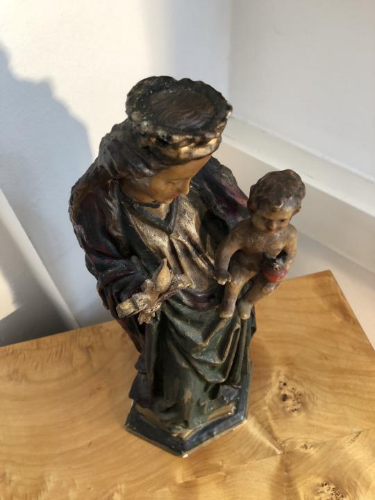 Heiligenfigur Wachsfigur Maria Mutter Gottes mit Kerze X1511