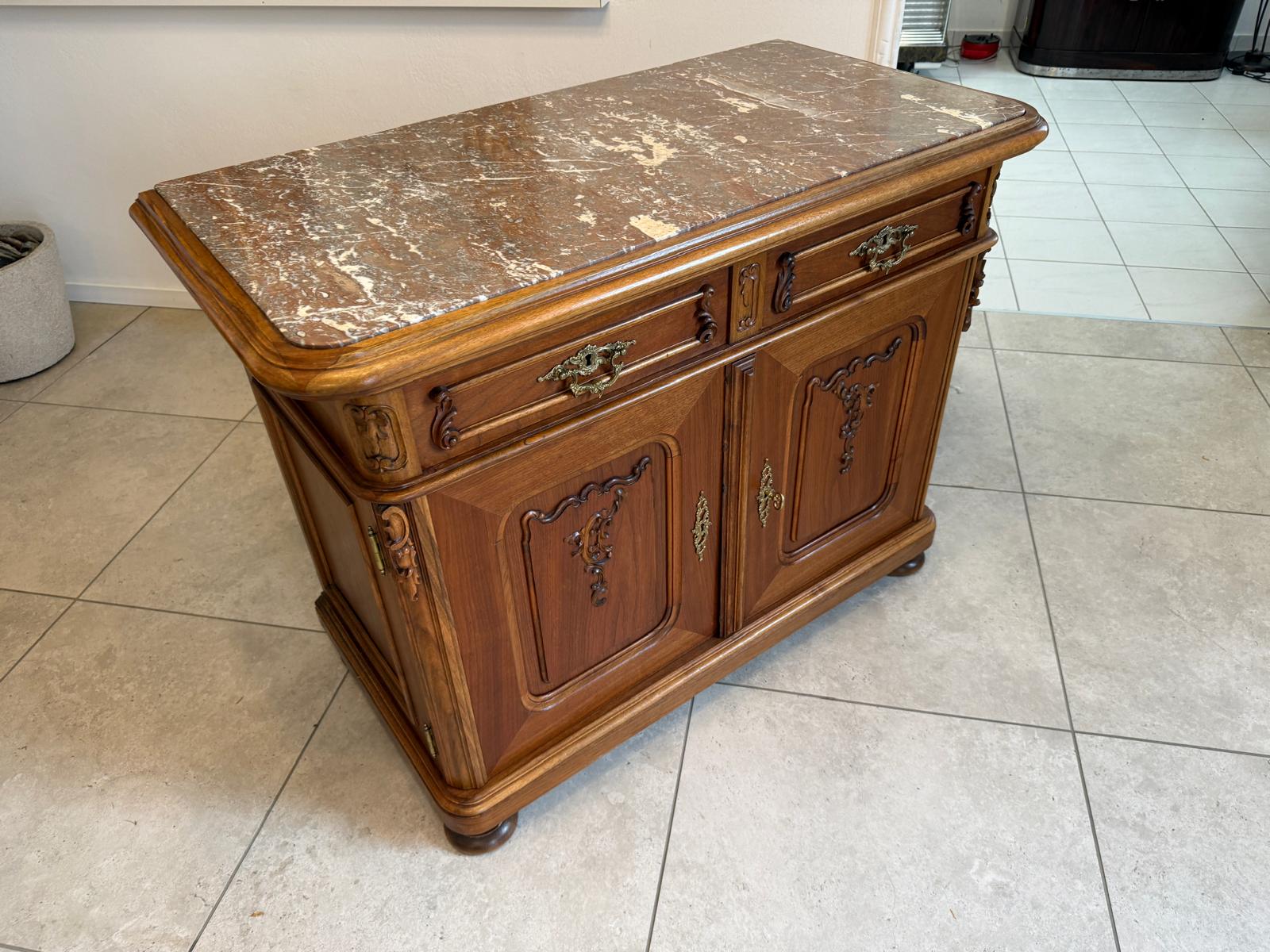 Pfeiferlbarock Anrichte Sideboard Eichenholz Granitplatte Antiquität D2746