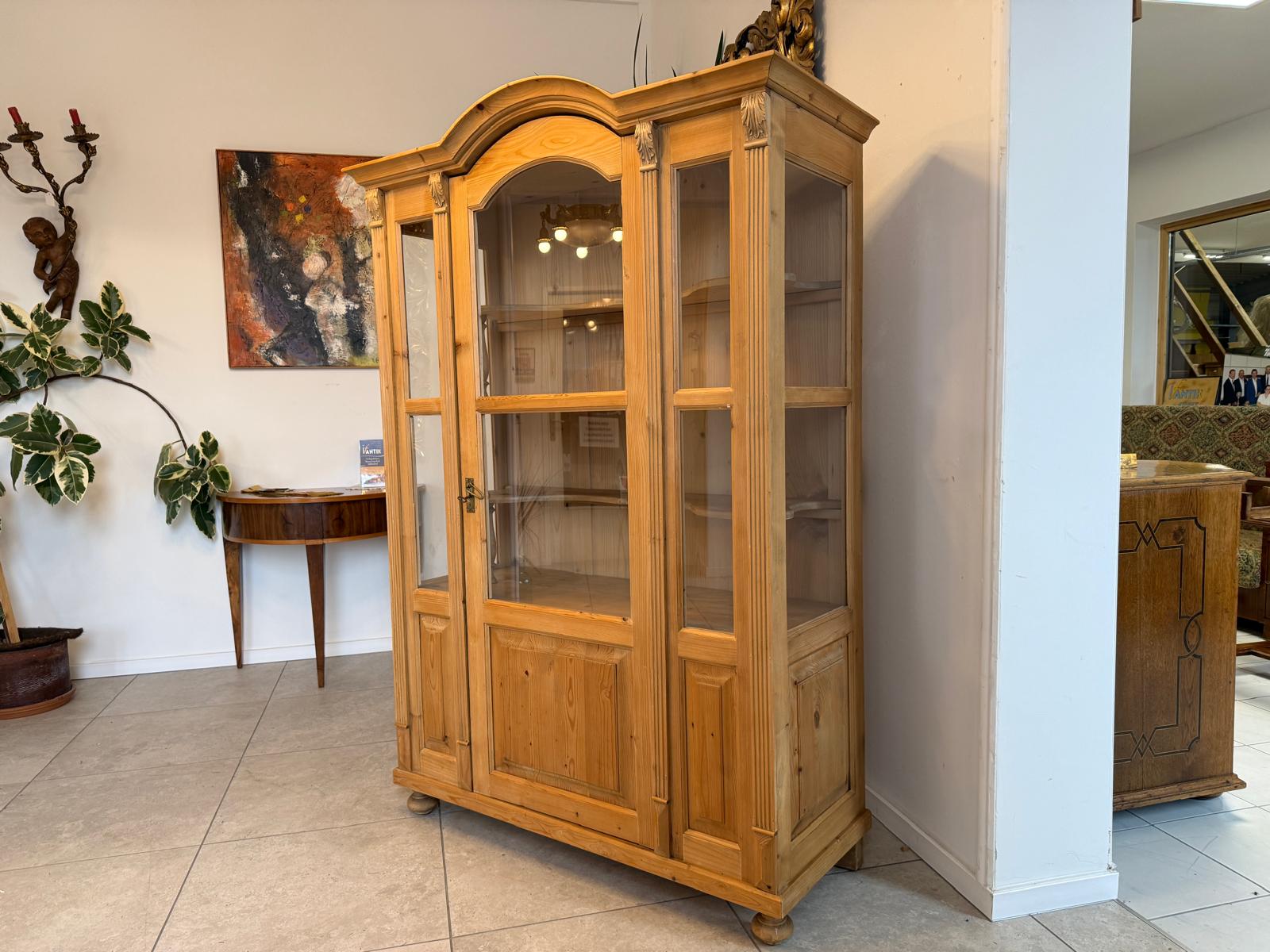 Bäuerliche Vitrine Bauernvitrine Bauernschrank Naturholz Bücherschrank D1062