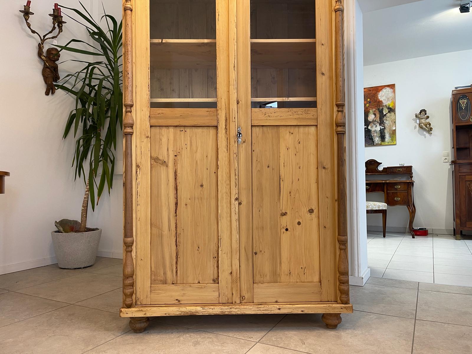 Originale Vitrine Bauernschrank Naturholz Bücherschrank Bauernvitrine Antik G1352