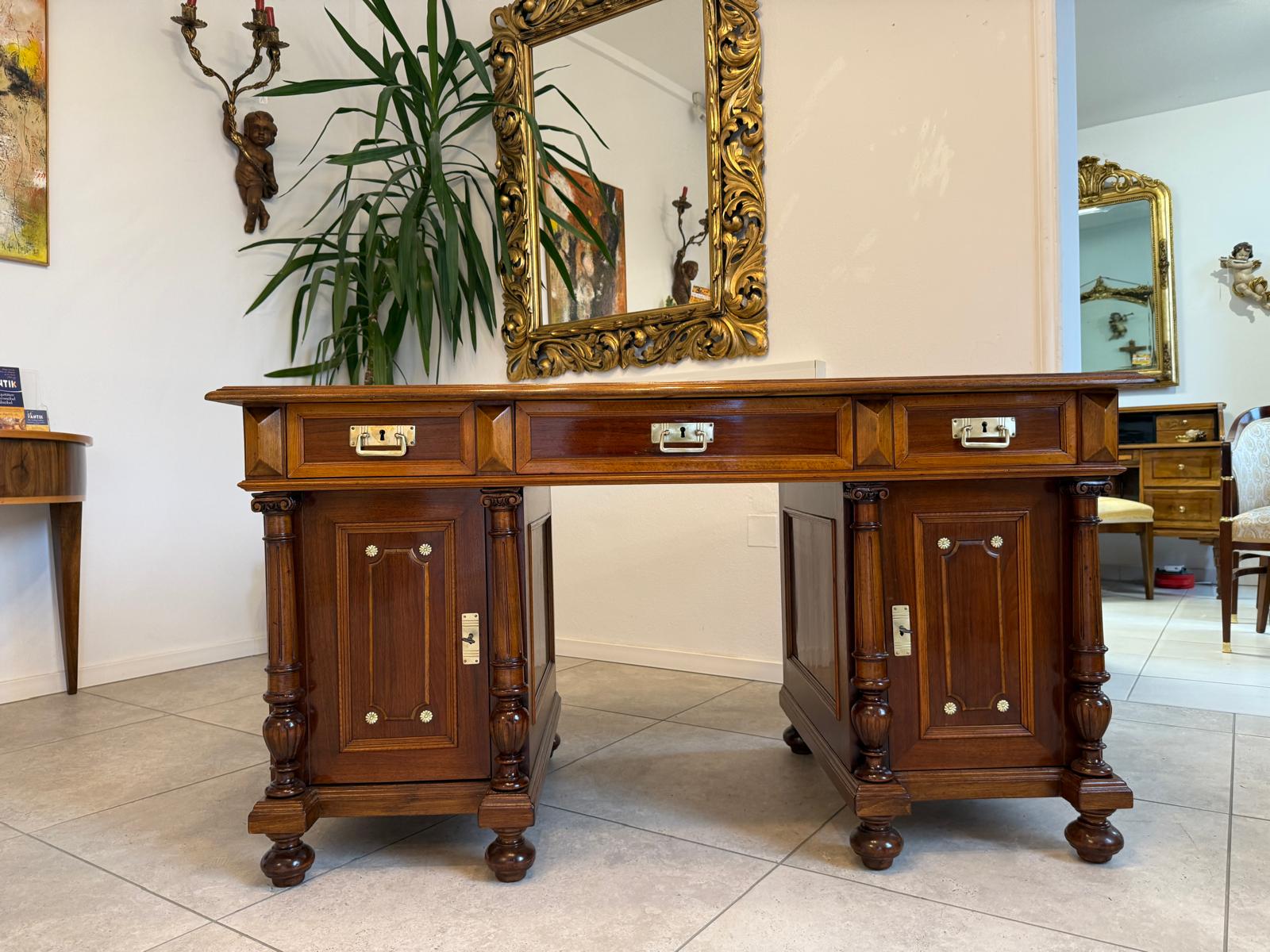 Restaurierter Original Gründerzeit Säulen Schreibtisch Sekretär Eichenholz G2240
