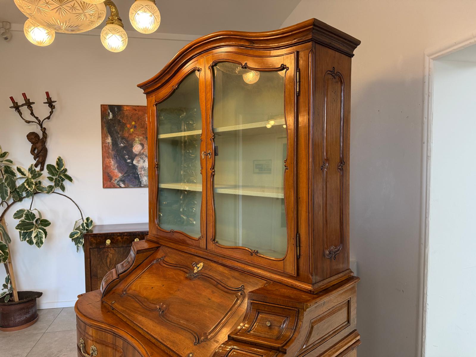 SALE Originale Aufsatzvitrine Aufsatzkommode Vitrine Antiquität Nussholz  D1146
