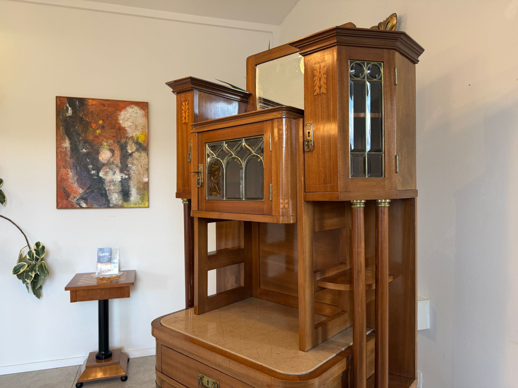 SALE Originale Jugendstil Säulenschrank Bücherschrank Vitrine Antiquität  D2281