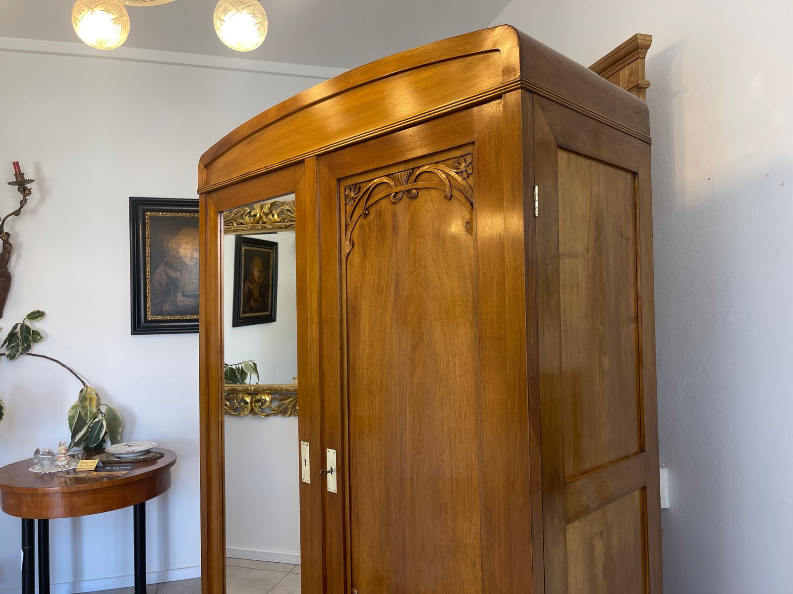 Restaurierter Jugendstil Garderobenschrank Spiegelschrank G1368