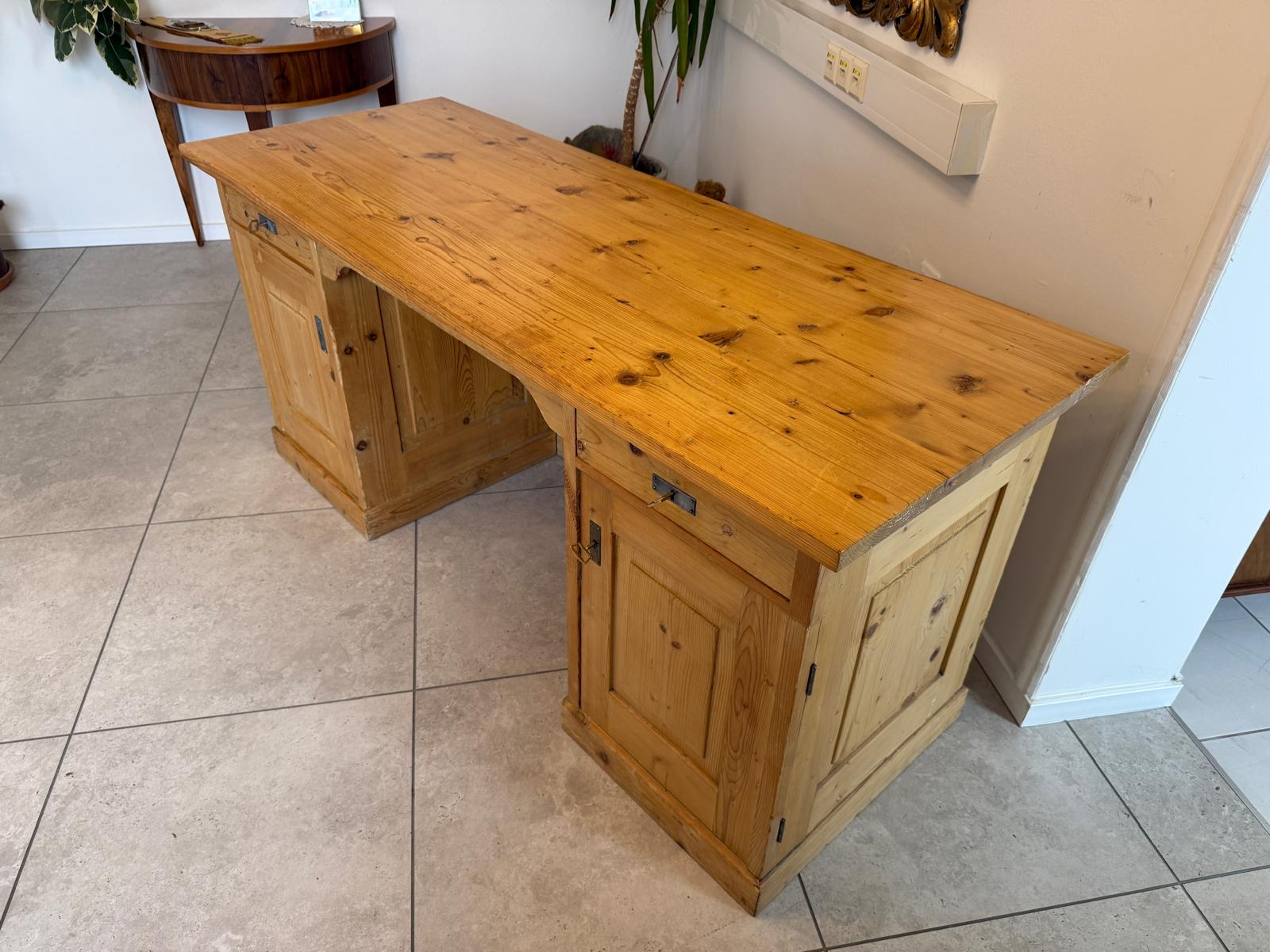 Bäuerlicher Jugendstil Schreibtisch Sekretär Naturholz G2343