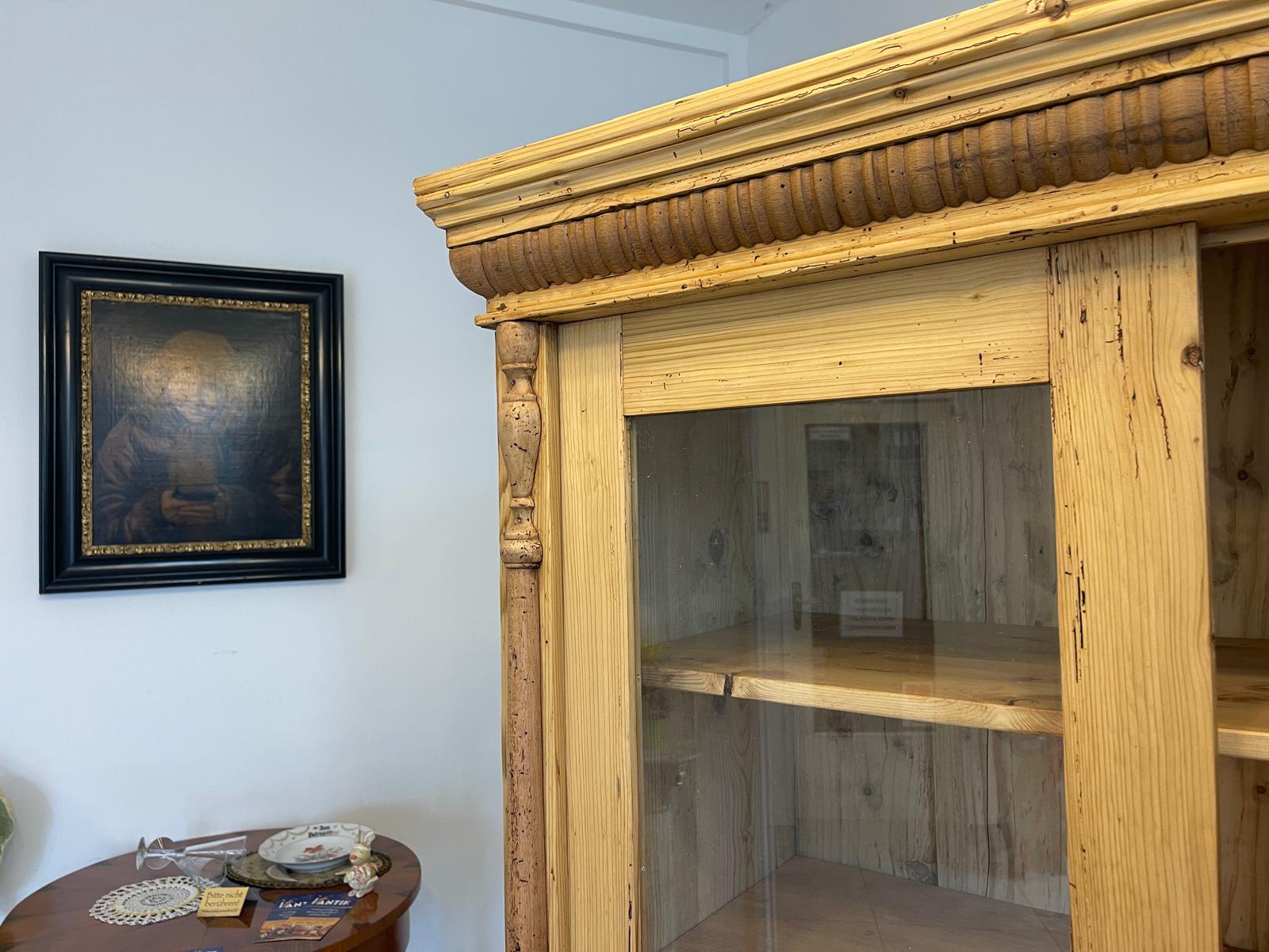Originale Vitrine Bauernschrank Naturholz Bücherschrank Bauernvitrine Antik G1352