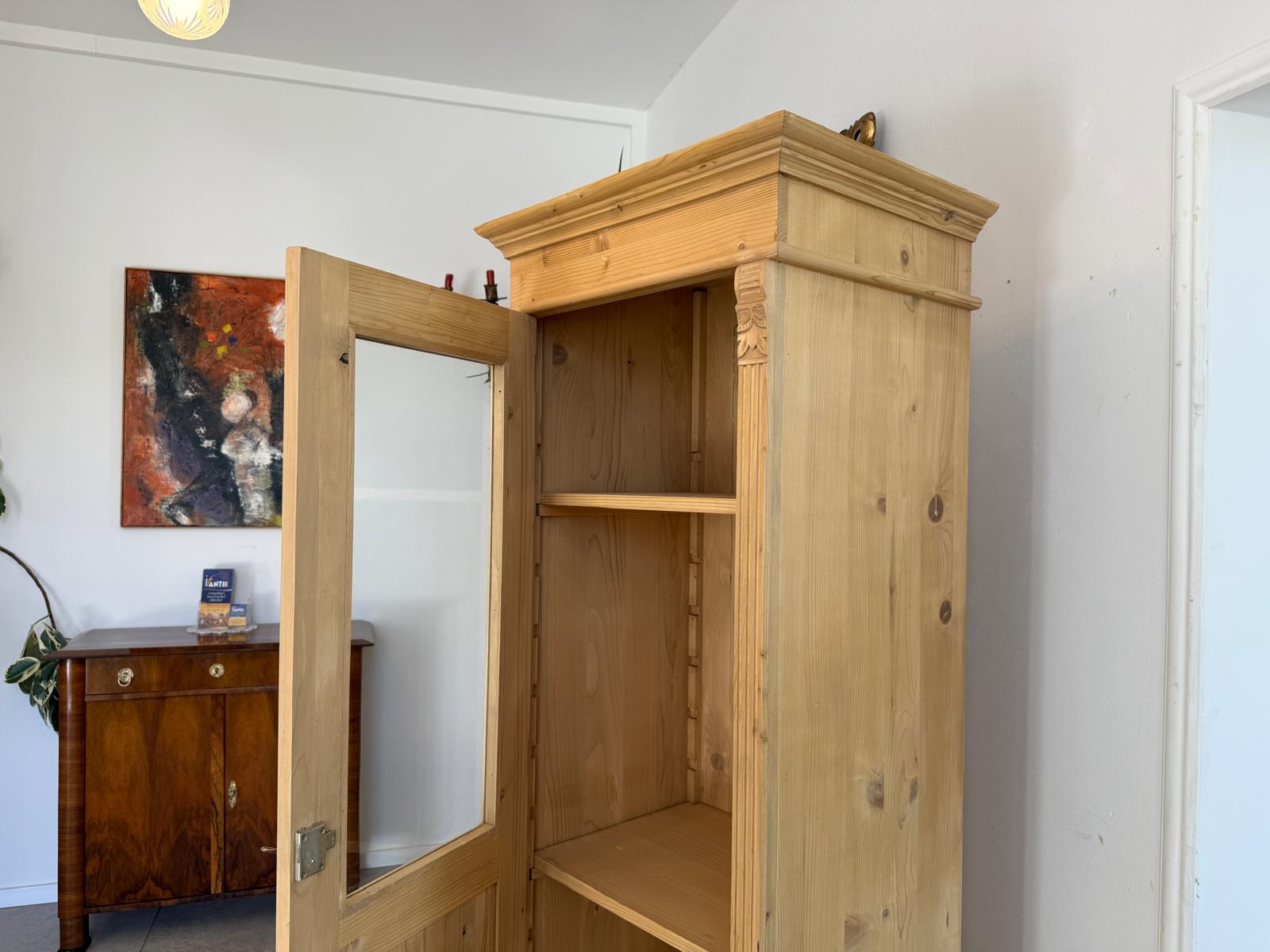 Antike Bauernvitrine Vitrine Naturholz Bücherschrank Alte Bauernmöbel D2345