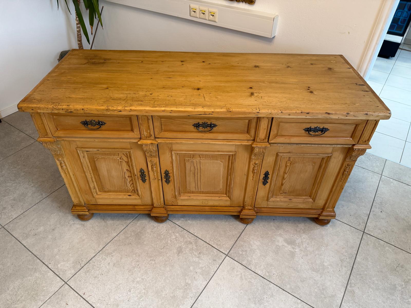 Bäuerliche Gründerzeit Anrichte Antik Kommode Naturholz Weichholz D1060