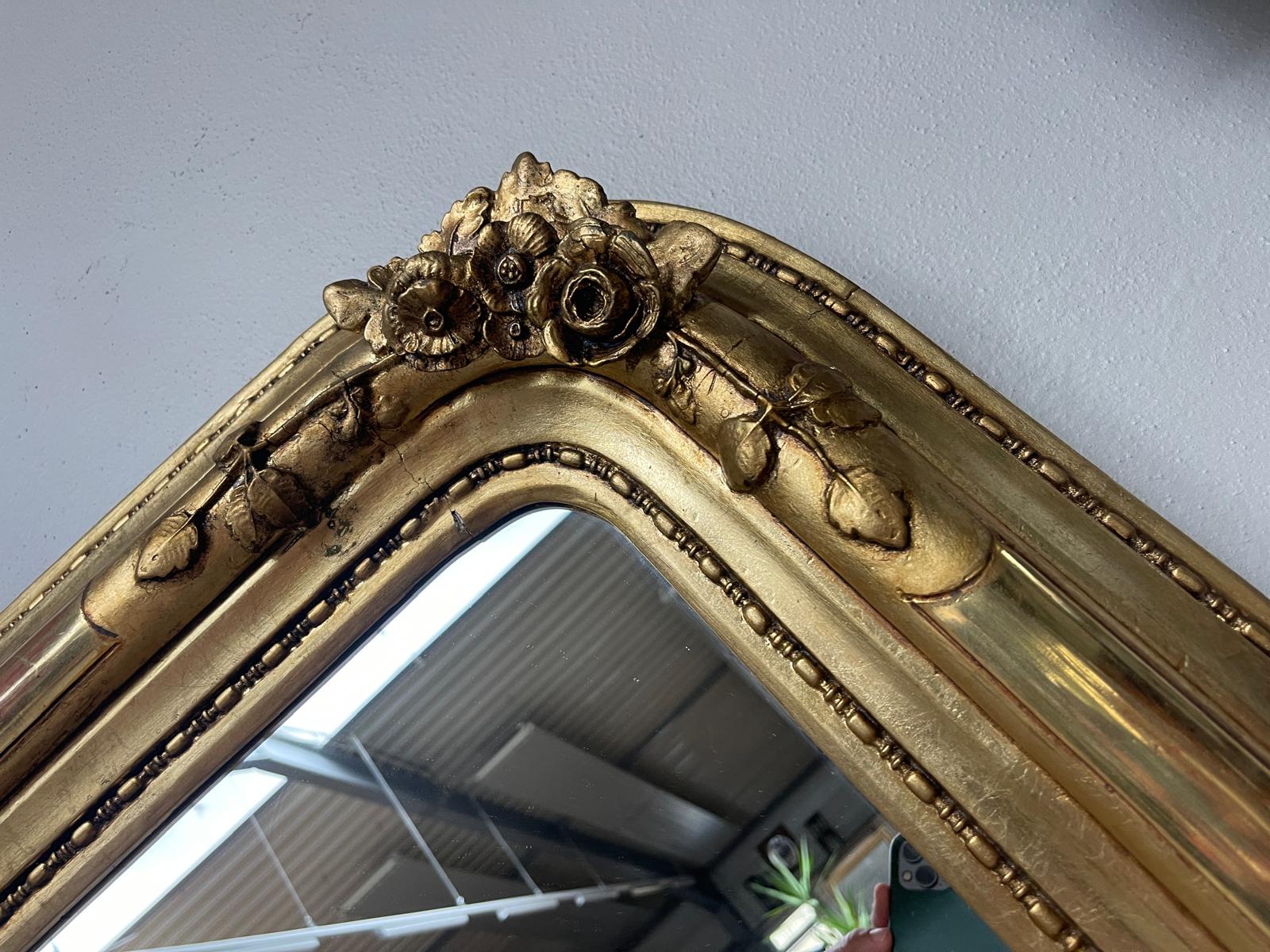 Originaler vergoldeter Biedermeier Spiegel Holzspiegel Rosenspiegel G1337