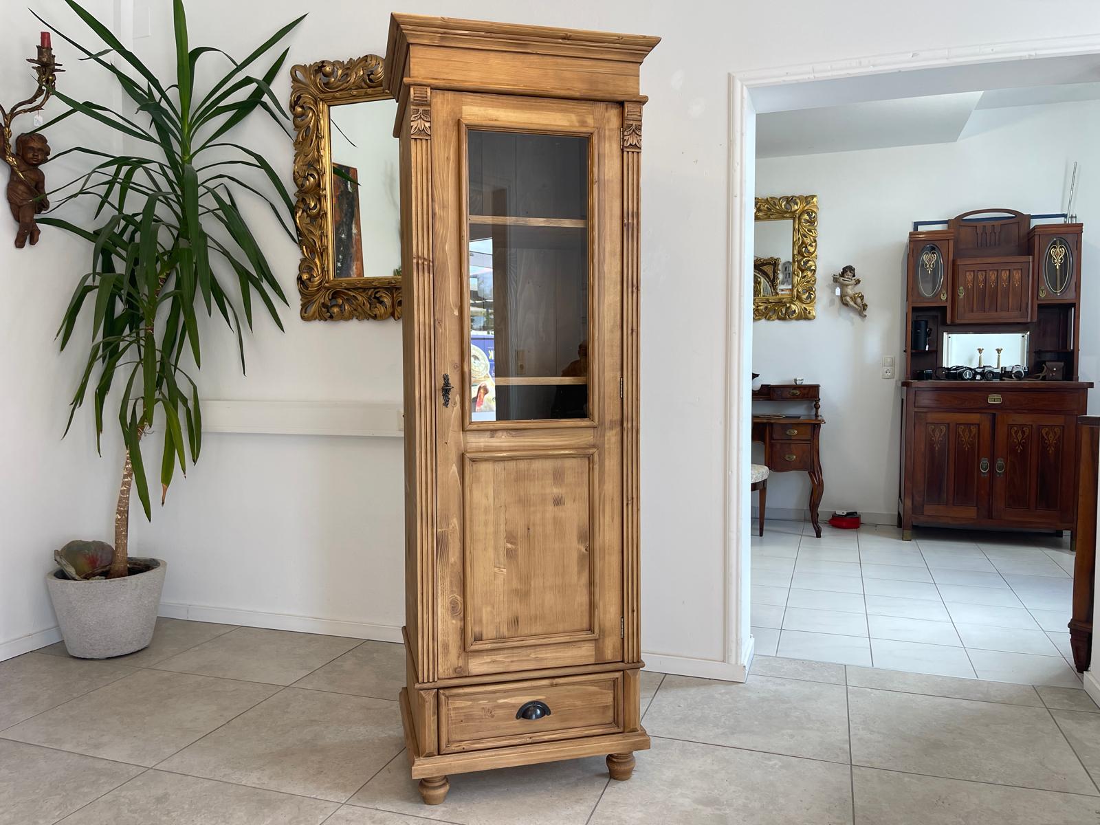 Antike Bäuerliche Vitrine Bauernvitrine Bauernschrank Weichholz Vitrine G1655