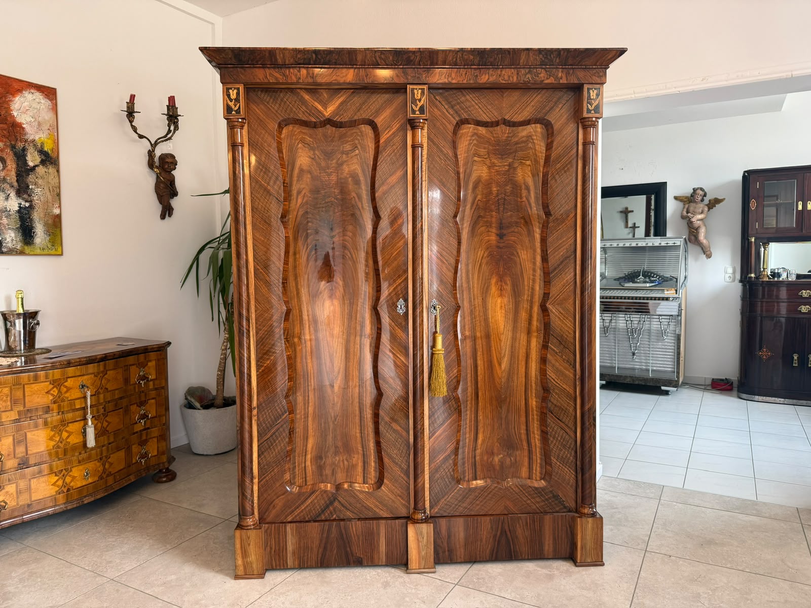  Empire Säulen Hallenschrank Restauriert Antik Antiquität Restauriert D2683