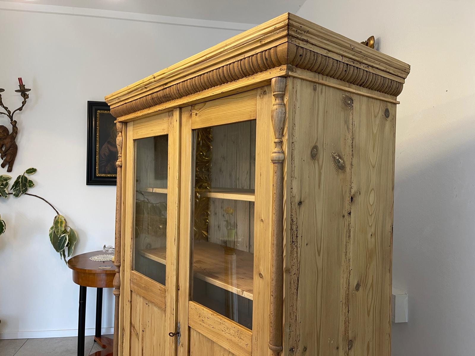 Originale Vitrine Bauernschrank Naturholz Bücherschrank Bauernvitrine Antik G1352