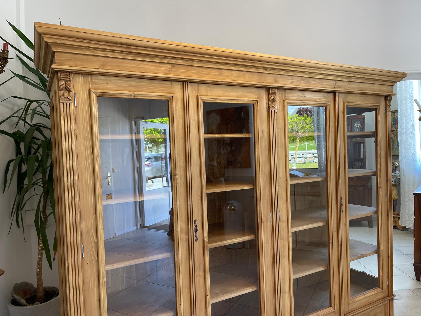 Bäuerliche Glas Vitrine Glasschrank Naturholz Bücherschrank Weichholz G1646