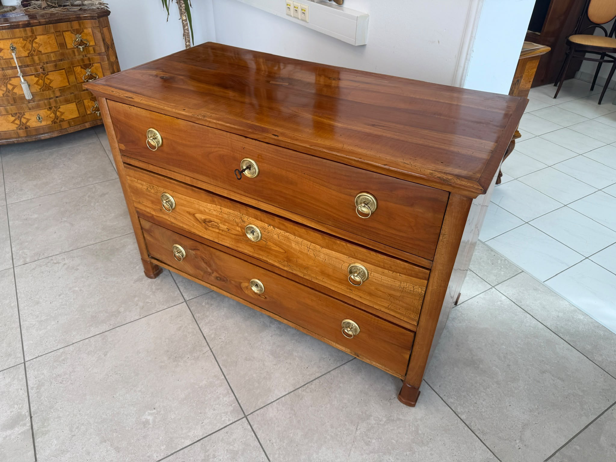 Alt Restaurierte Biedermeier Kommode Kirschholz Antiquität D2787