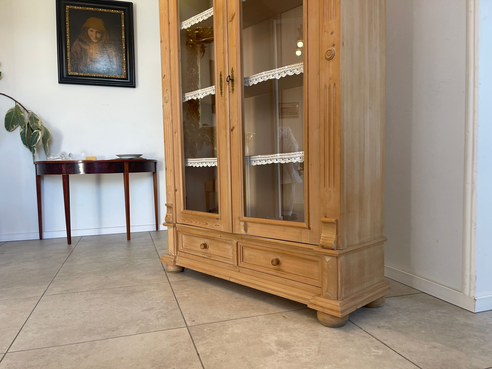 Bäuerliche Vitrine Naturholz Bücherschrank A5137