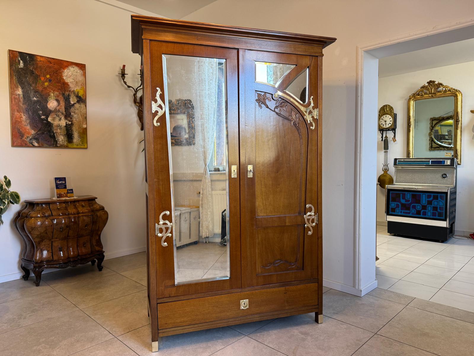 Jugendstil Spiegelschrank Kleiderschrank Bücherschrank Restauriert D1191