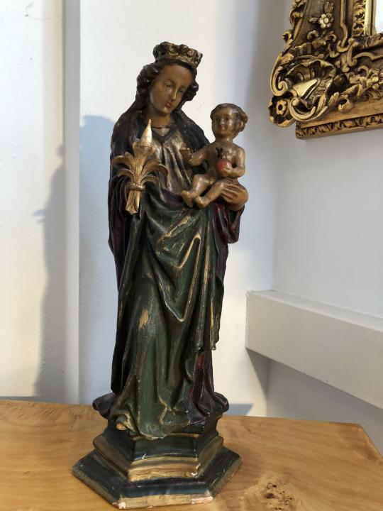 Heiligenfigur Wachsfigur Maria Mutter Gottes mit Kerze X1511