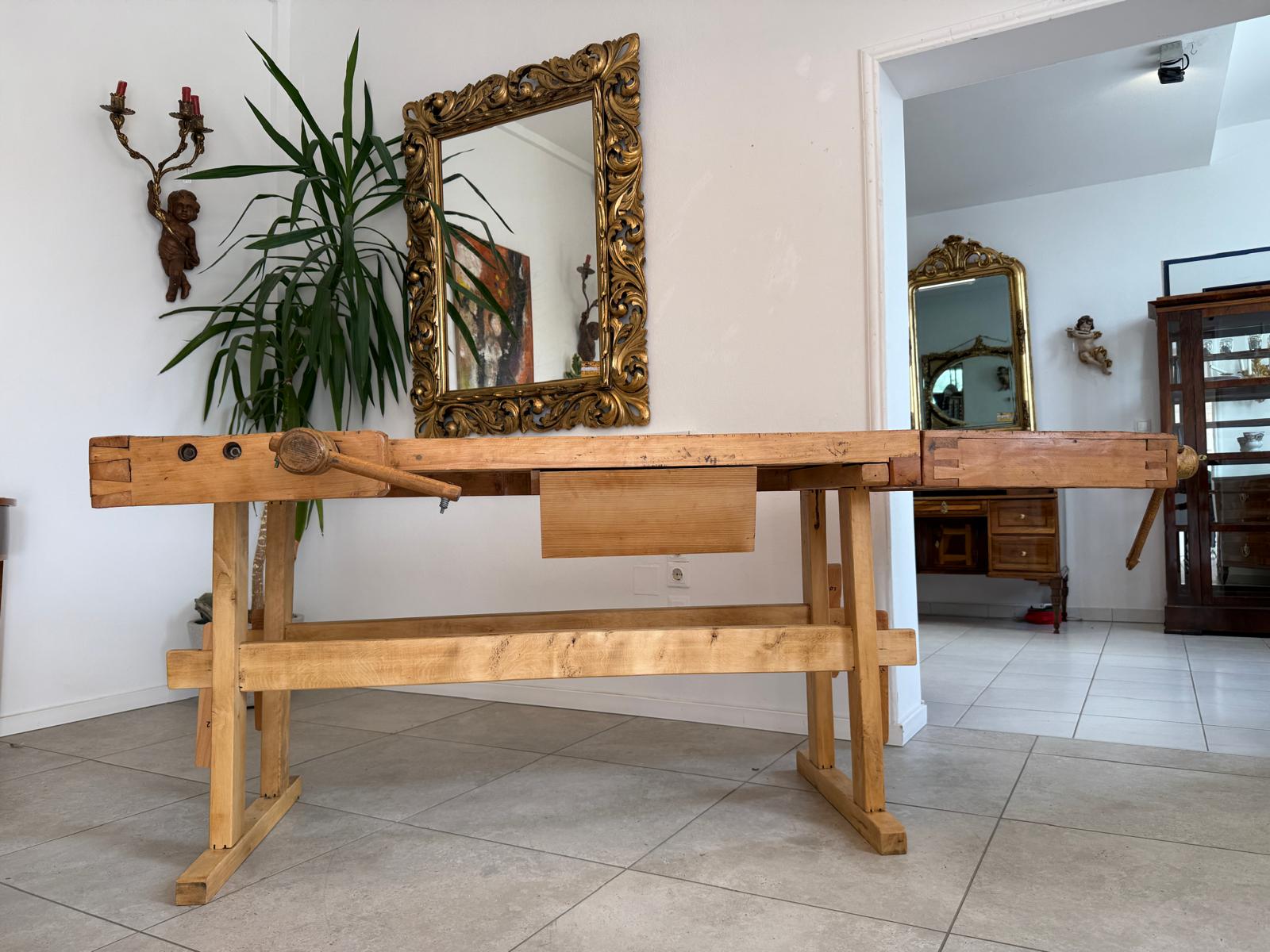 urige massive funktionstüchtige Hobelbank, Werkbank, Küchentisch G2172