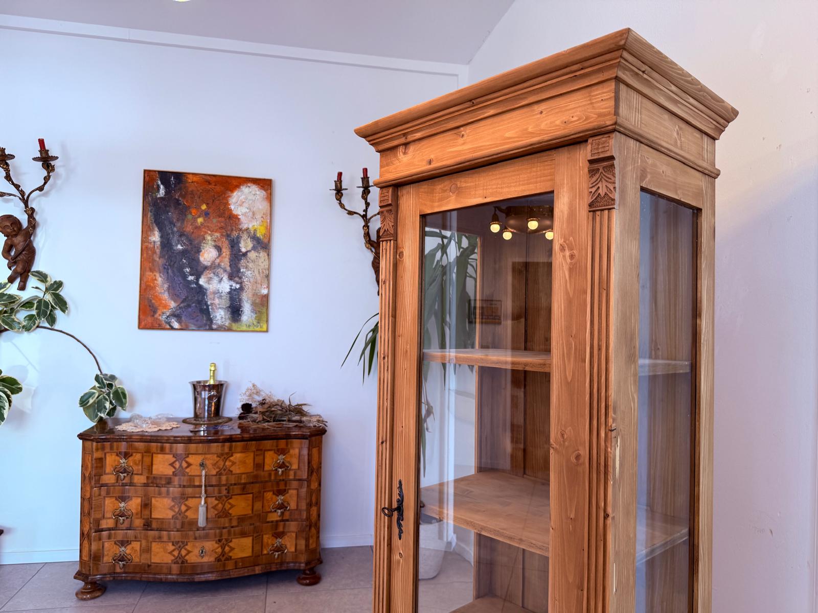 Antike Bauernvitrine Vitrine Naturholz Bücherschrank Alte Bauernmöbel D2702