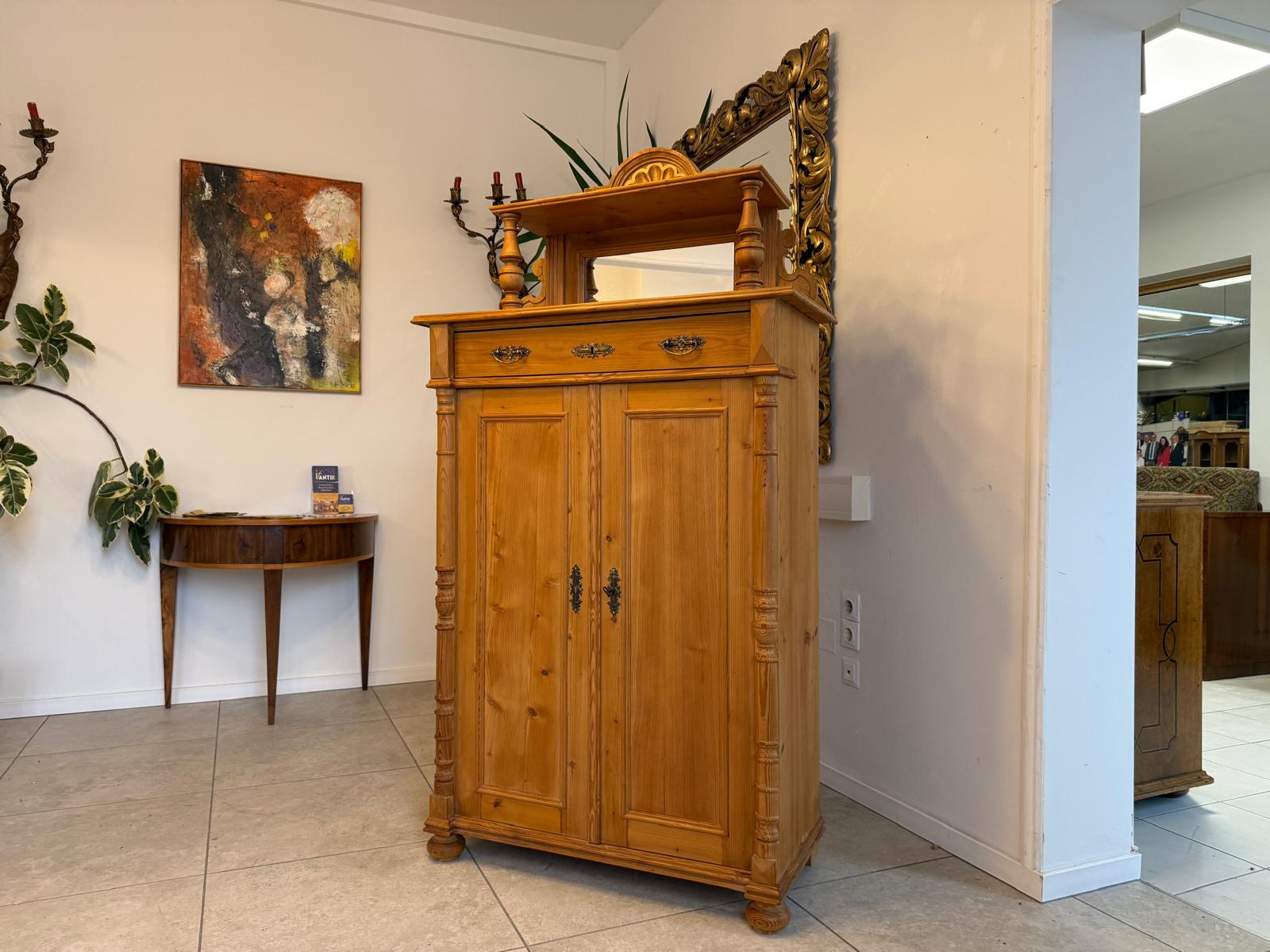 Bäuerliches Vertiko Bücherschrank Aufsatzschrank Weichholz Antik D1064-1