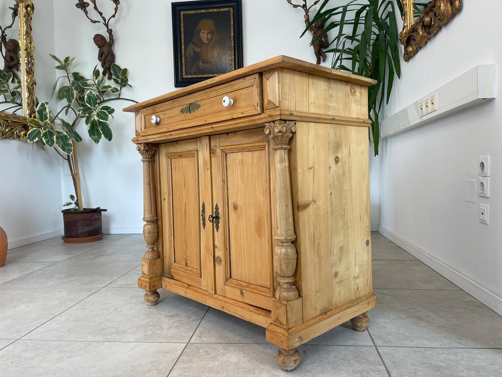 Gründerzeit Anrichte Säulenschrank Naturholzschrank Antikes Bauernmöbel G1618
