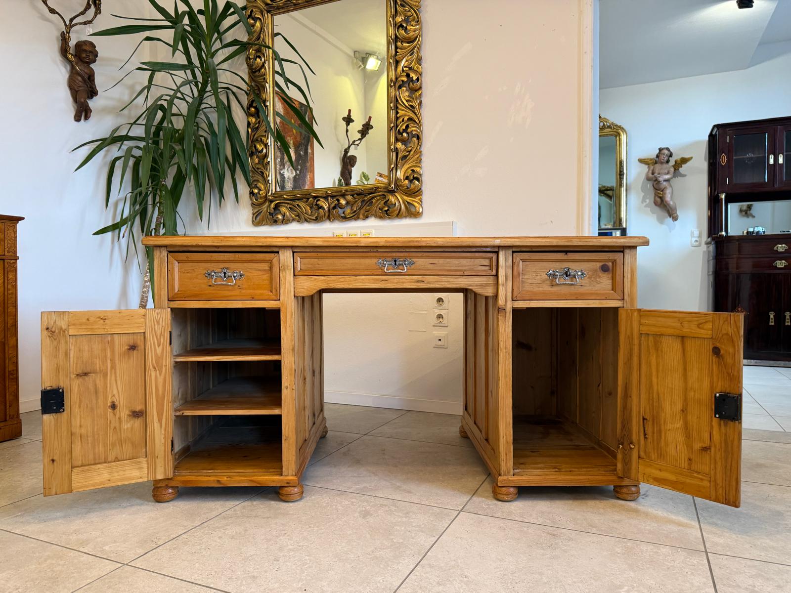 Bäuerlicher Jugendstil Schreibtisch Sekretär Naturholz Antik Alt Weichholz D1208