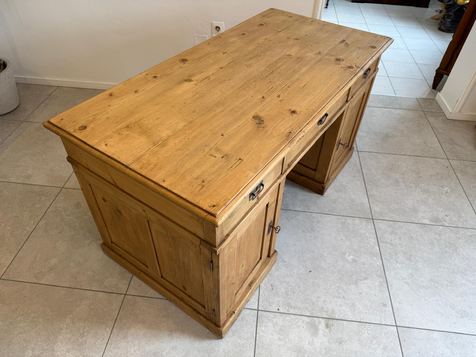 Bäuerlicher Naturholz Jugendstil Schreibtisch - Massivholz Bauernmöbel G2136