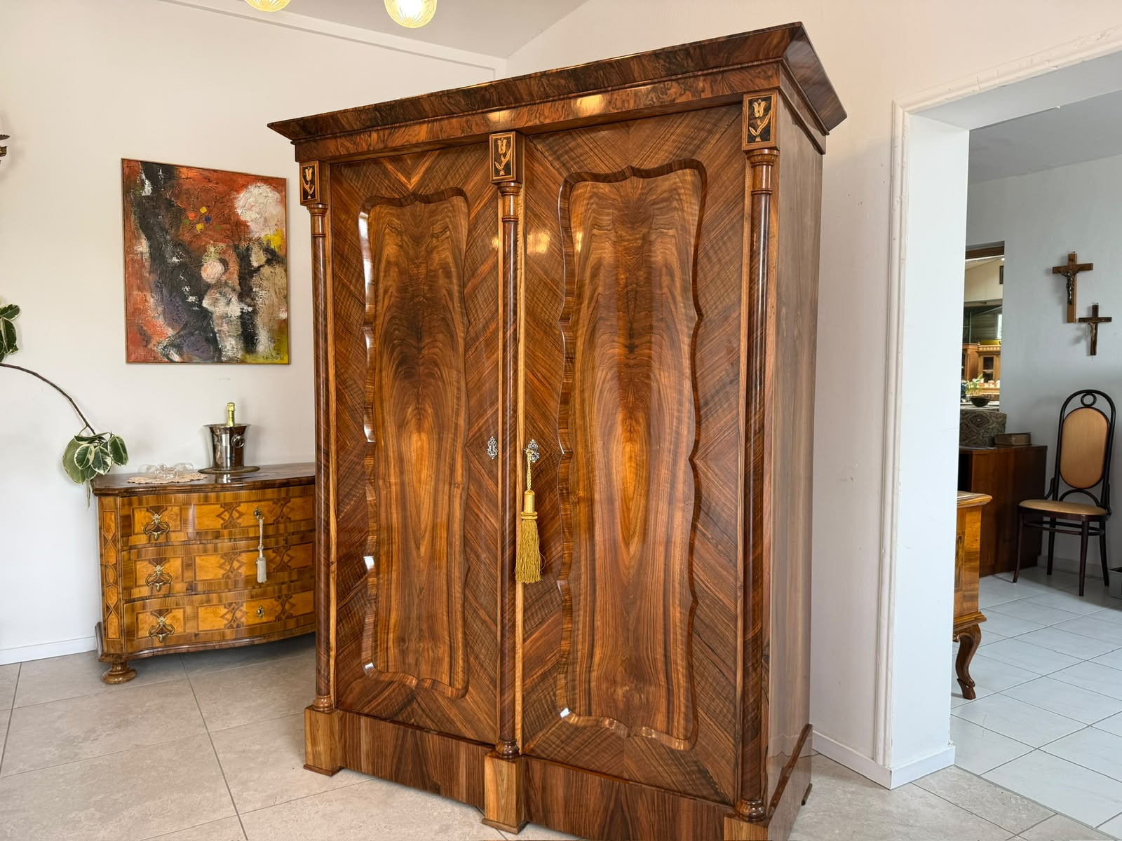  Empire Säulen Hallenschrank Restauriert Antik Antiquität Restauriert D2683