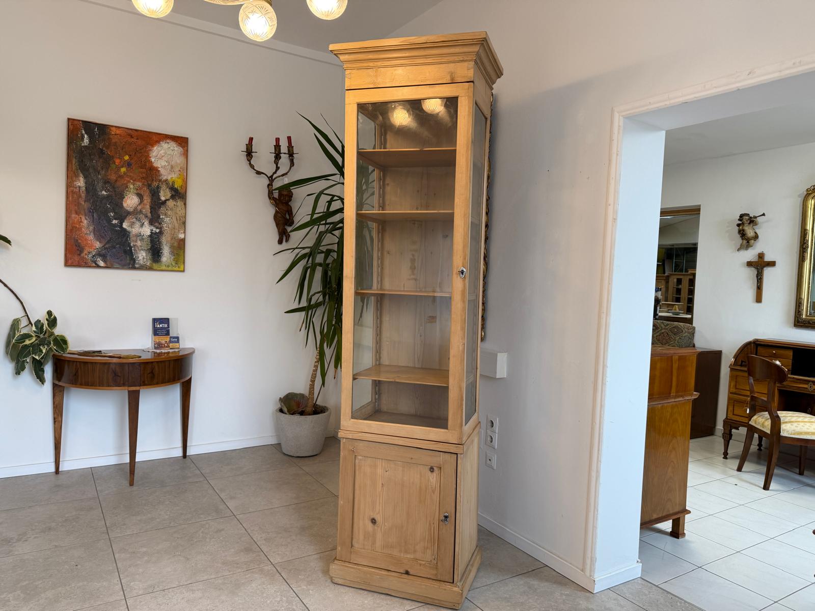 Bäuerliche Jugendstil Vitrine Bauernvitrine Naturholz Bücherschrank antik G2251