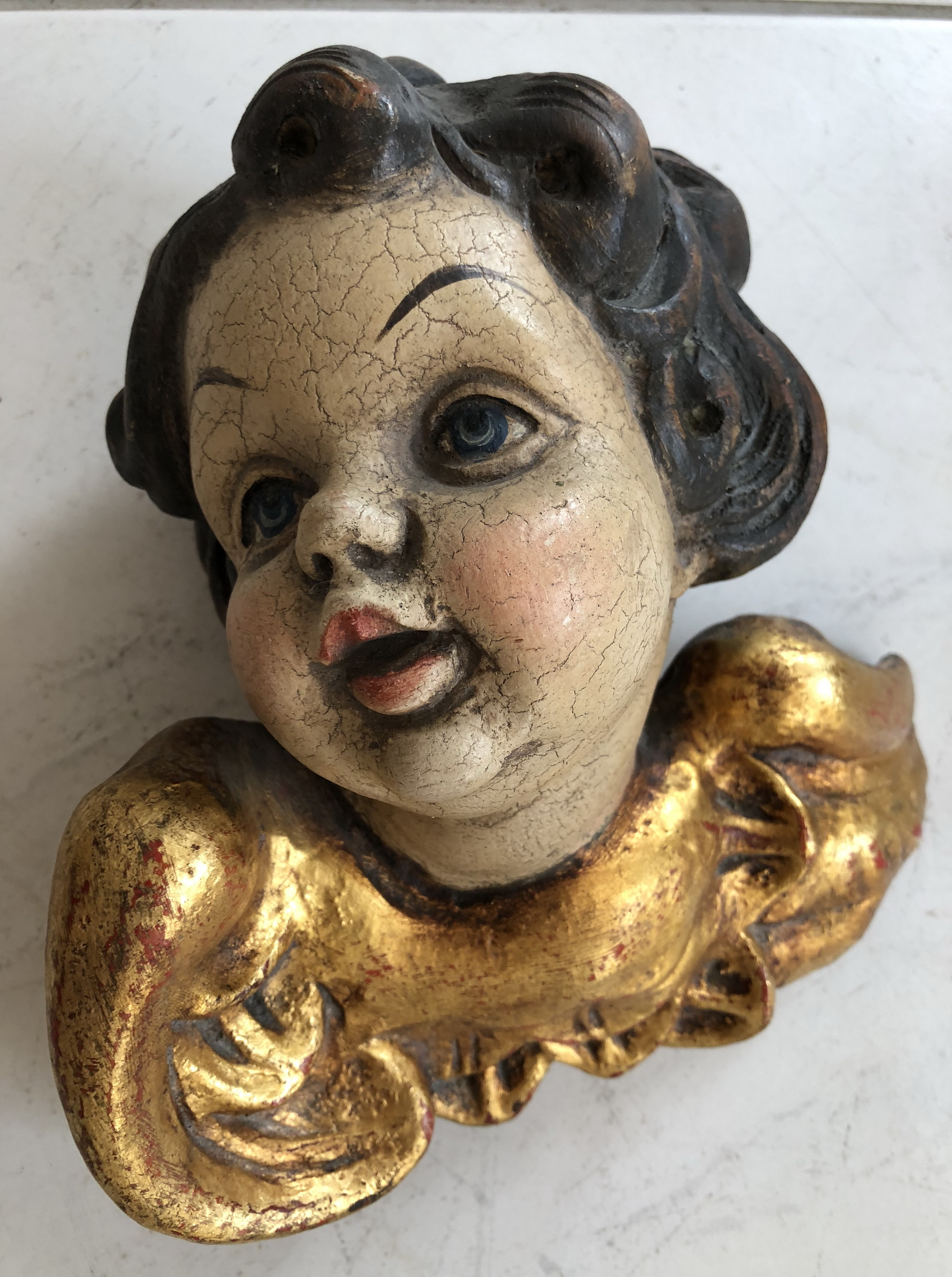 barock-biedermeier-empire-antik_163 hübscher Engelskopf Holzengel Holzgeschnitzt 19 x 21cm X2042