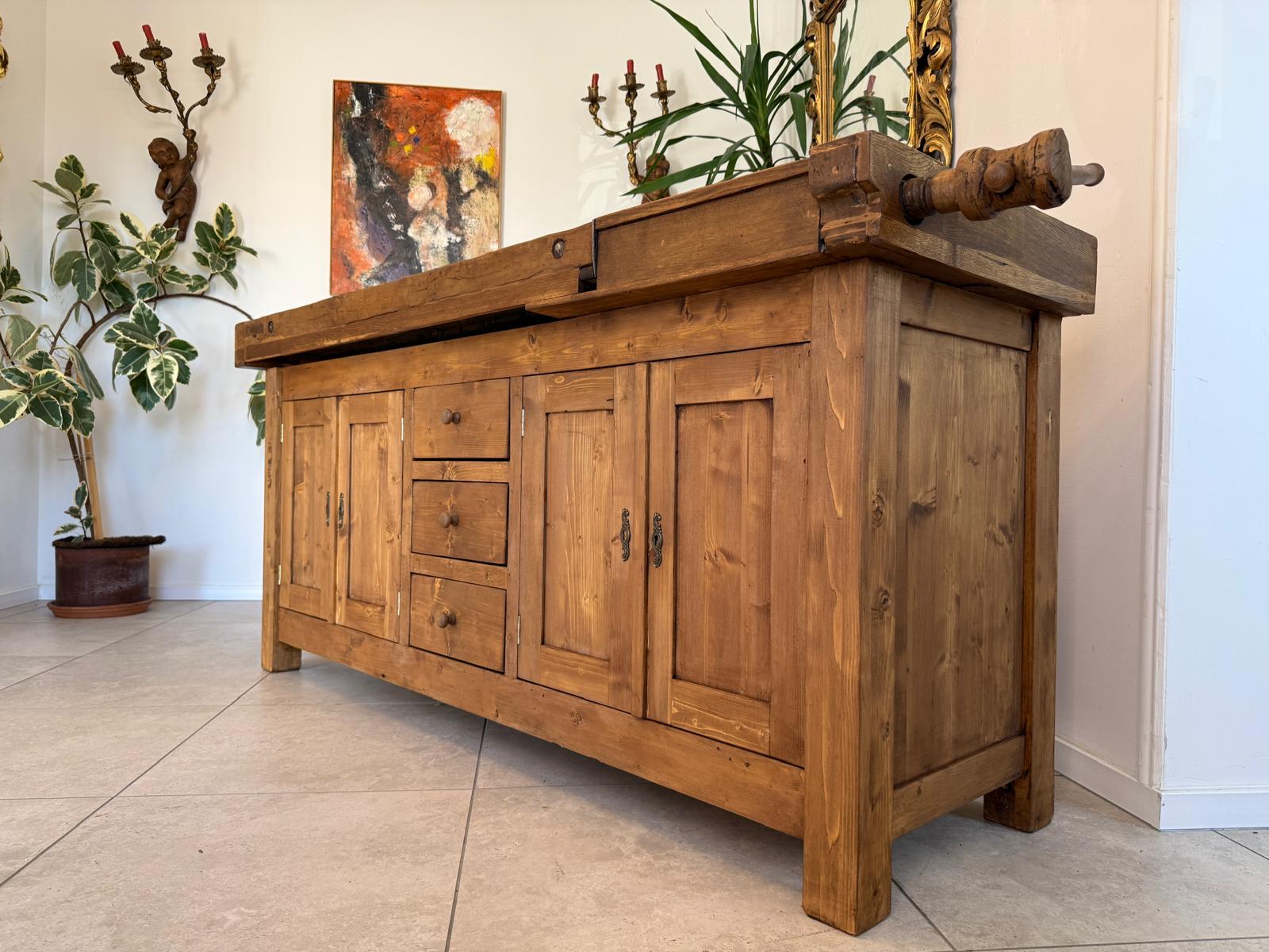 Urige Hobelbank Werkbank Pult Tresen Ladenschrank G2180