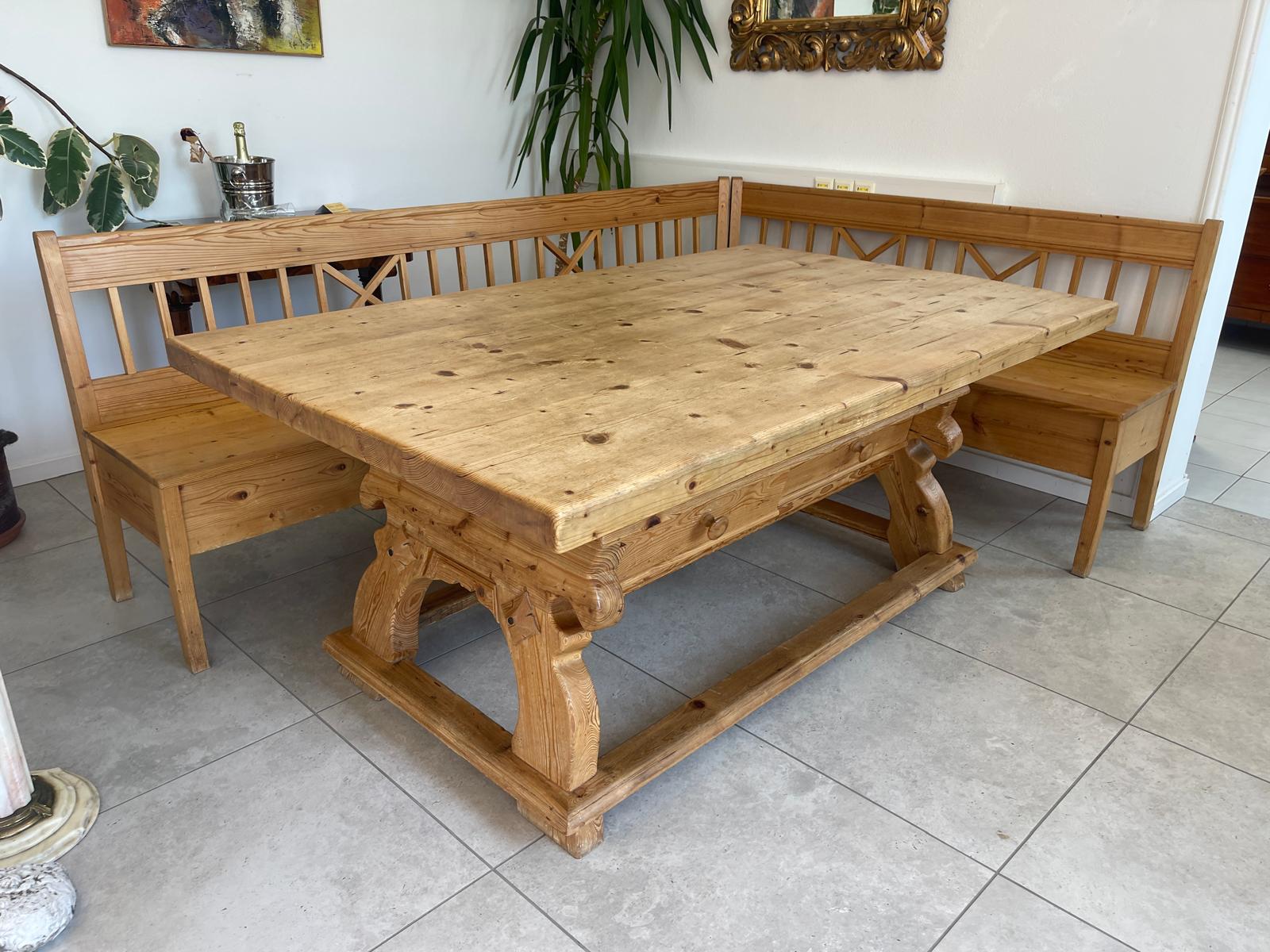Bäuerliche Bauernsitzgruppe Ensemble Jogltisch Bauernstube Sessel Naturholz Antik G1701-1