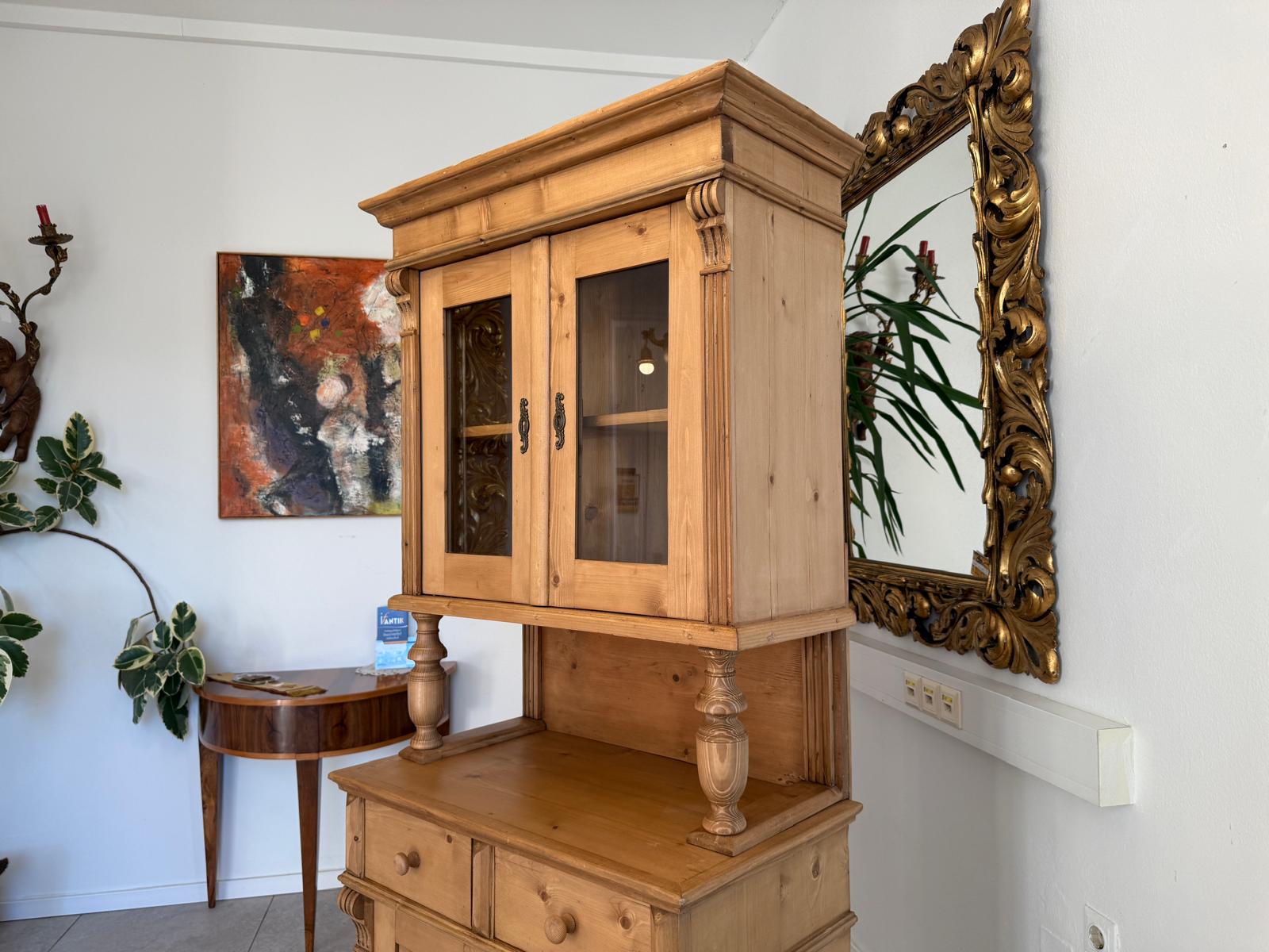 Gründerzeit Küchenkredenz Antike Bauernmöbel Vitrinenschrank G2289