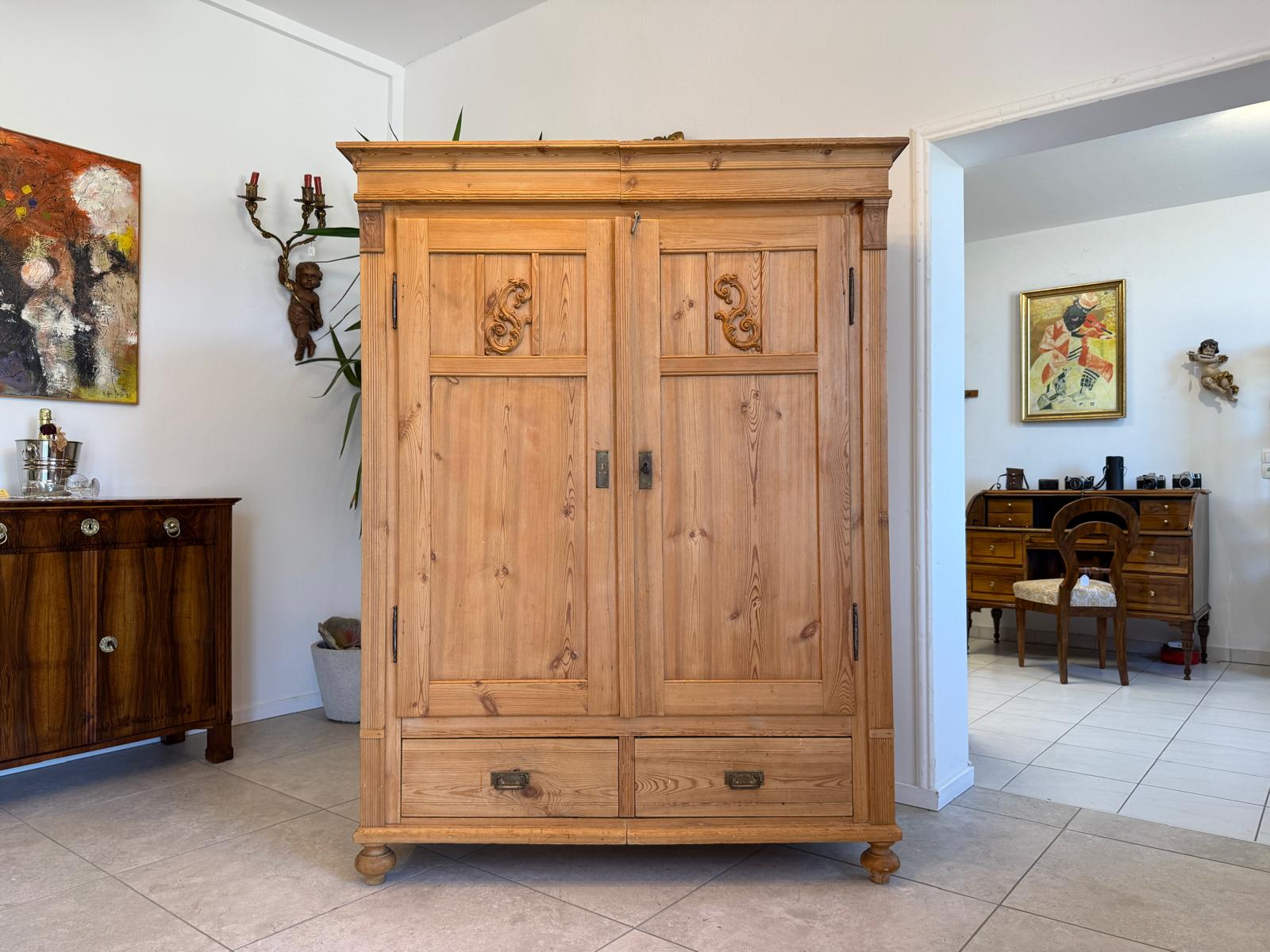 Original Biedermeier Bauernschrank Naturholzschrank Weichholz G2091