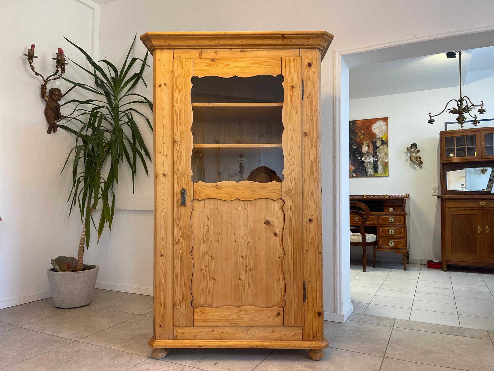 Bäuerliche Vitrine Bauernvitrine Bauernschrank Naturholz Bücherschrank Bauernmöbel G1184