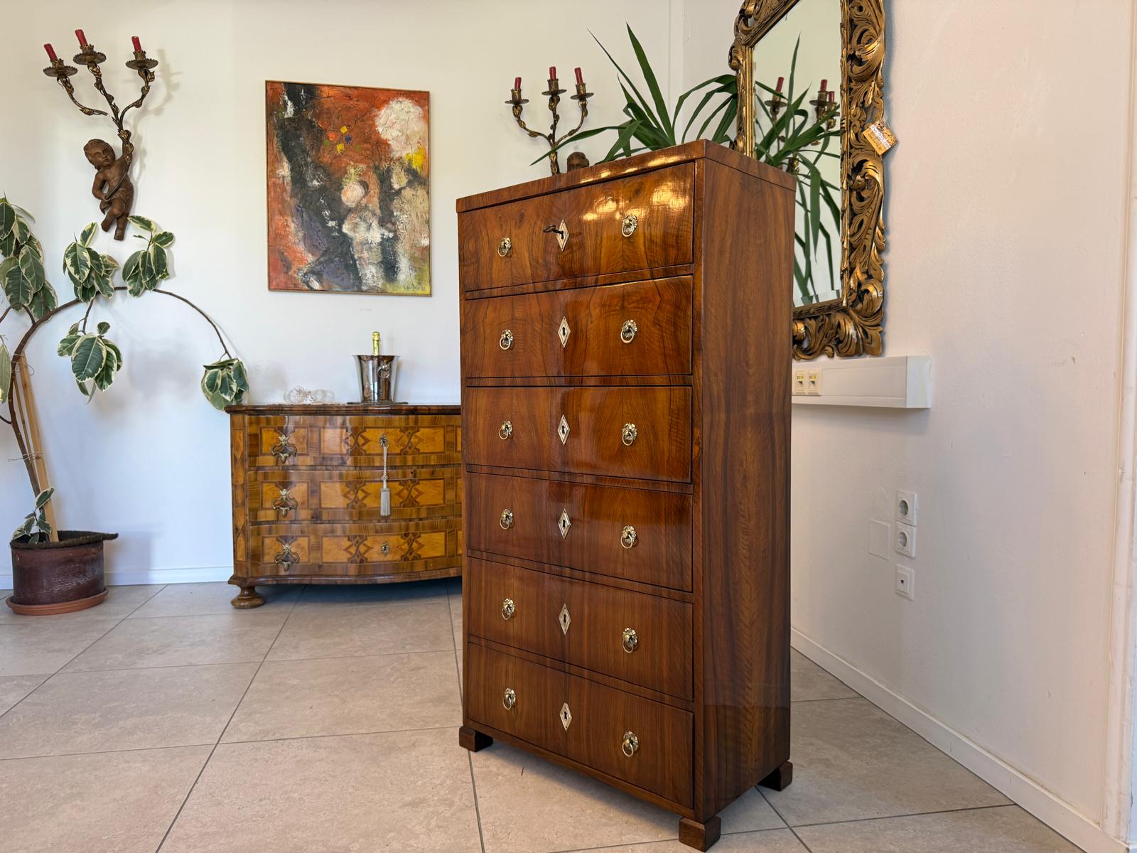Biedermeier Wochenkommode Nussholz Restauriert D2606