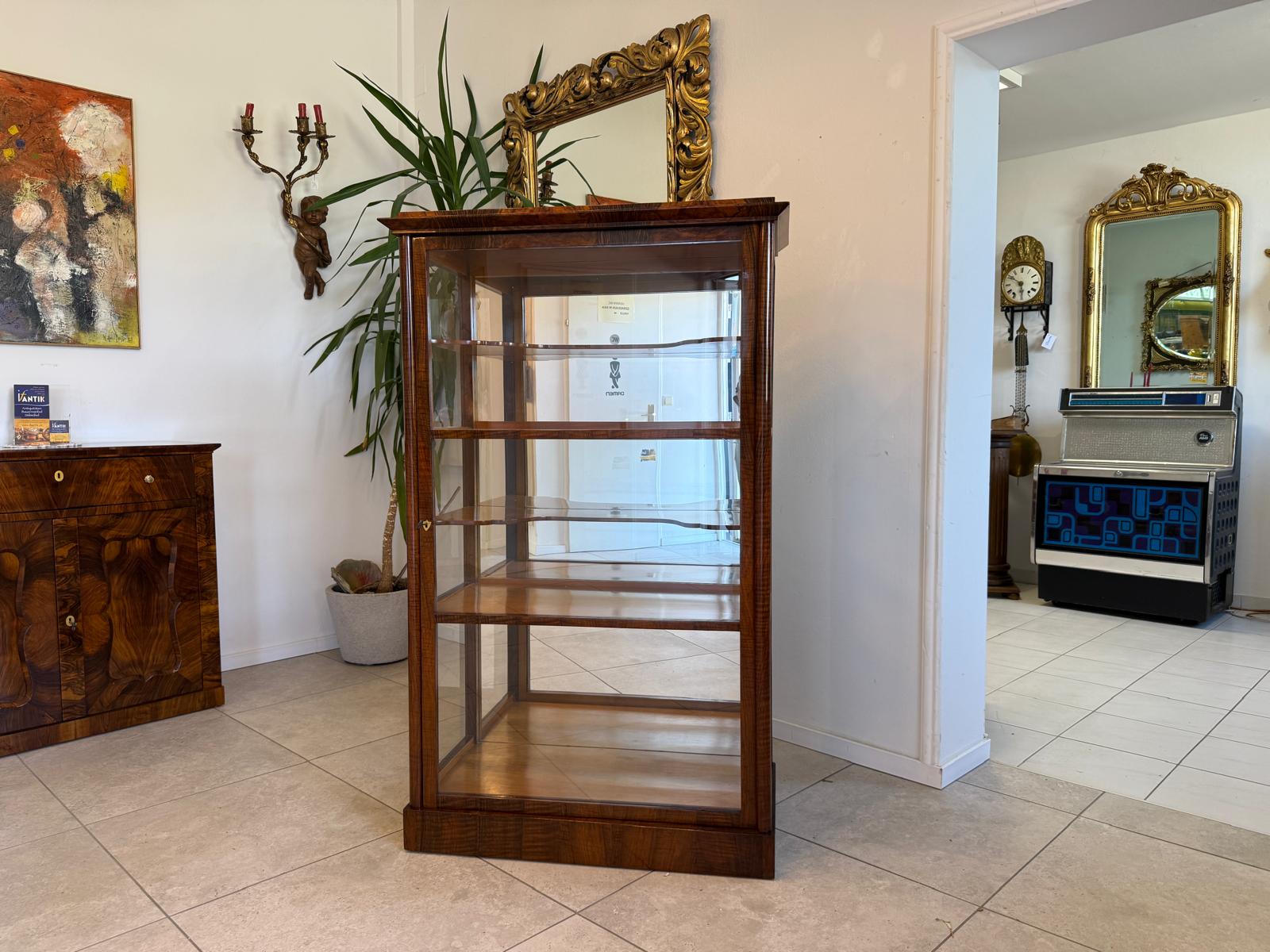 Biedermeier Vitrine Bücherschrank Nussholz Restauriert Antiquität D2394