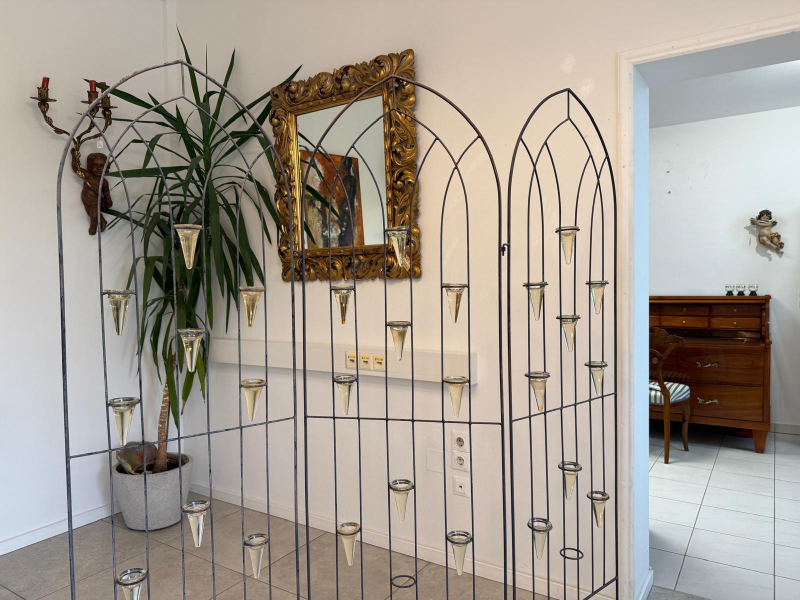 3 teiliger Metall Paravent / Raumteiler, elegante nostalgische Trennwand G1803