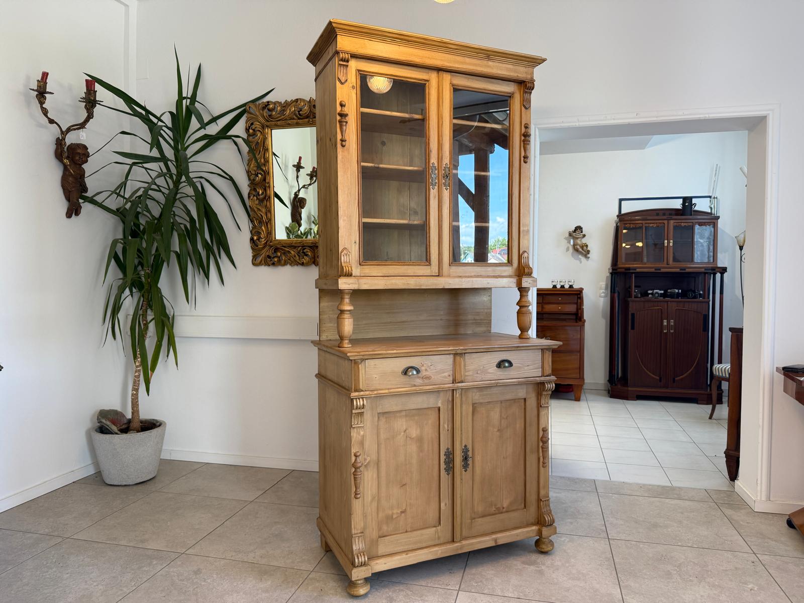 ORIGINALE Gründerzeit Küchenkredenz Antike Bauernmöbel Vitrinenschrank G1783