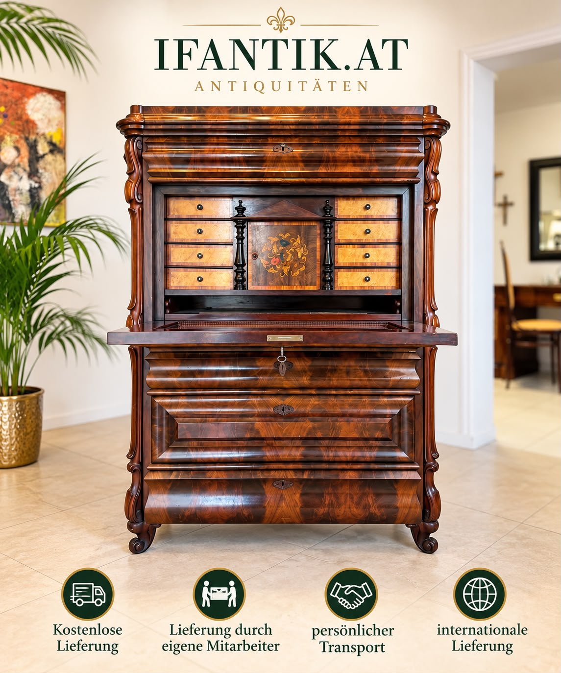 Sale Restaurierter Biedermeier Sekretär Schreibpult Nussholz D2905