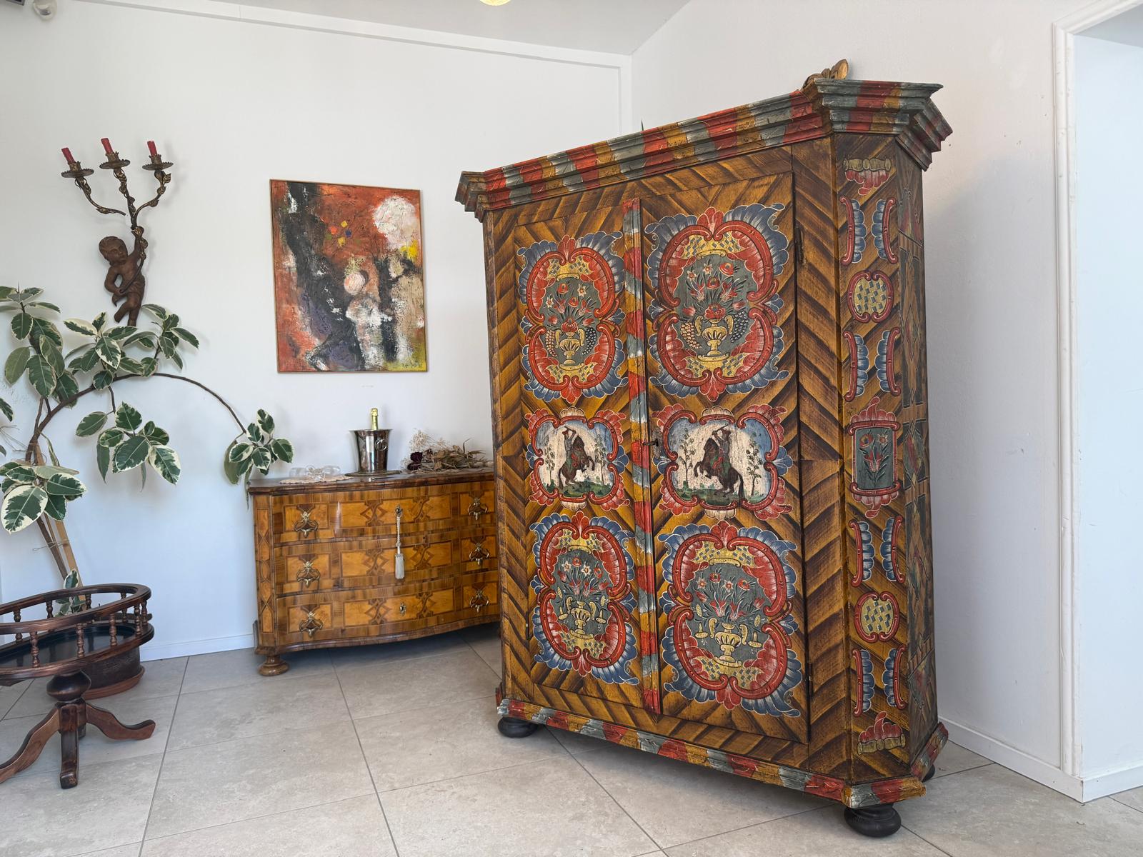 Originaler Bauernschrank Biedermeierschrank Handbemalt Reiterkasten D2795