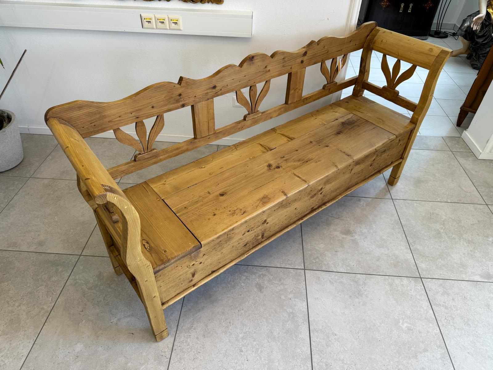 Provinzielle Biedermeier Truhenbank Landhausbank Antik D2413