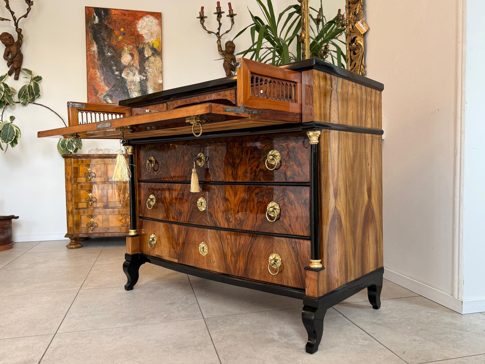 SALE Restaurierte Empire Schreibkommode Nussholz Antiquität Antikmöbel D2680