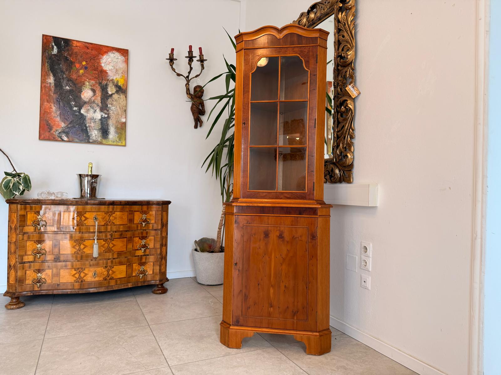 Eckvitrine Glasschrank Glaskasten Kolonial Stil Büroschrank D2664