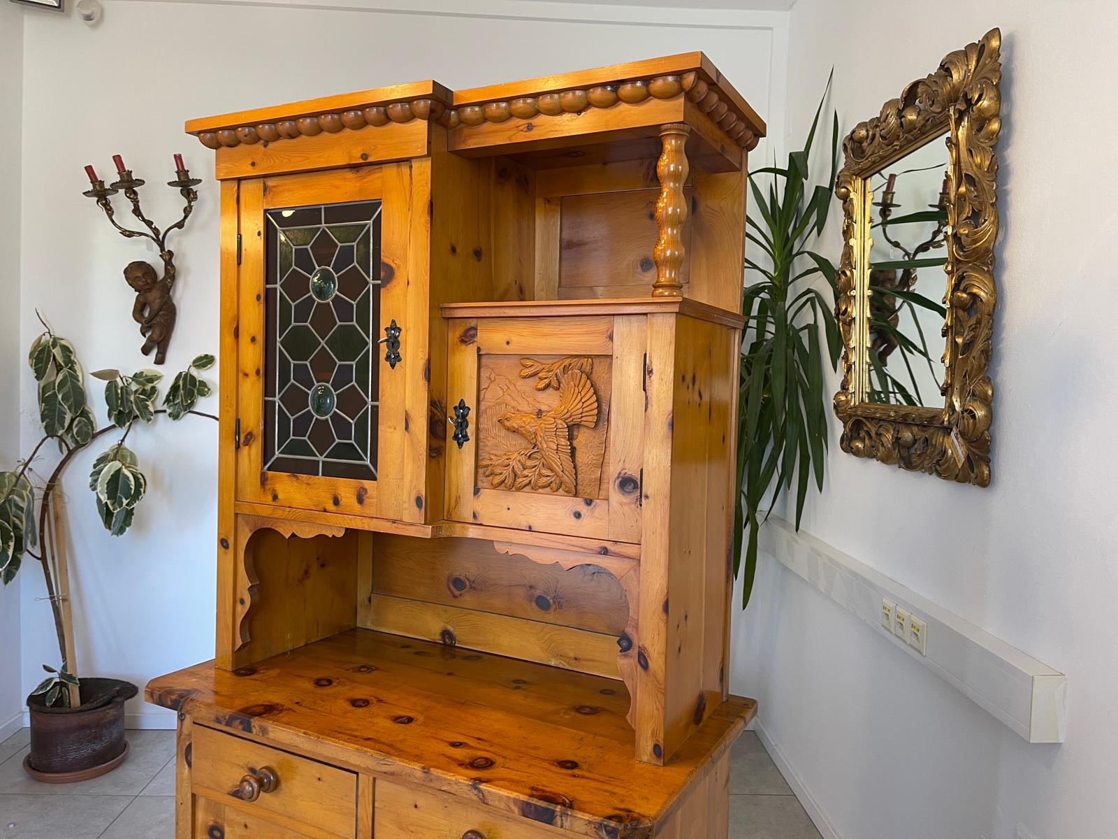 Zirbenholz Kredenz Küchenvitrine Butzenglas Küchenschrank G1263