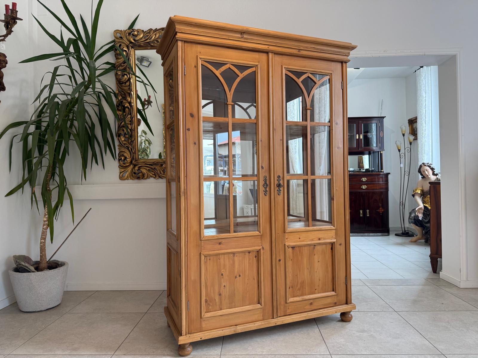 Bäuerliche Vitrine Bauernvitrine Bücherschrank antik Bauernschrank Glasschrank D2353
