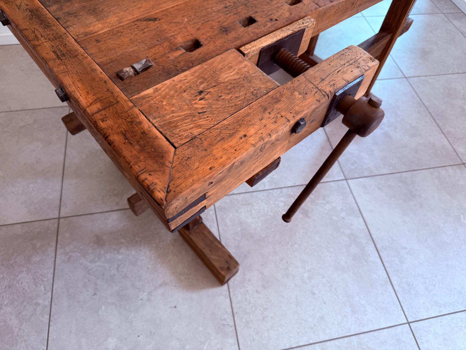 Hobelbank antik & restauriert, Werkbank, Designertisch, Thresen D2500